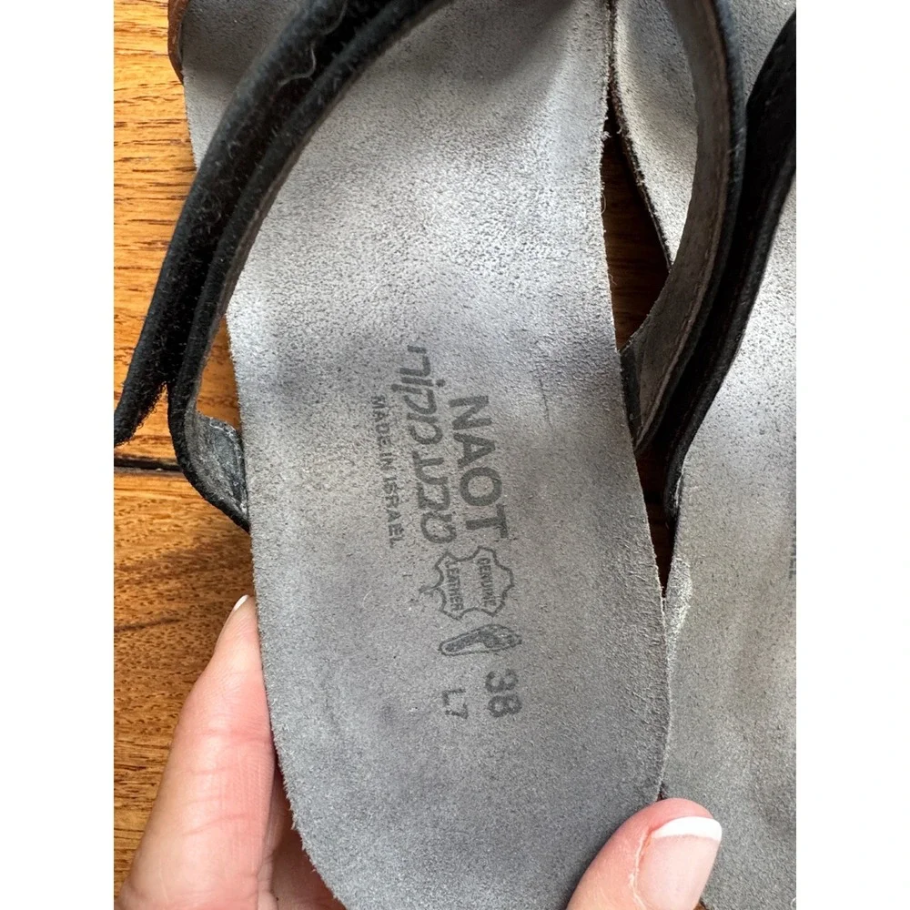 Naot Wedge Sandals Women 38 Brown Black Leather Comfort Cork Footbed Israel